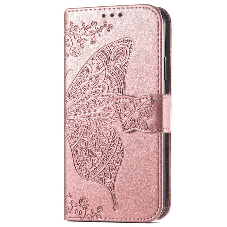 For Honor X8 5G PU Leather Protective Phone Case Imprinted Butterfly Pattern Shockproof Flip Phone Cover with Stand Wallet - Rose Gold