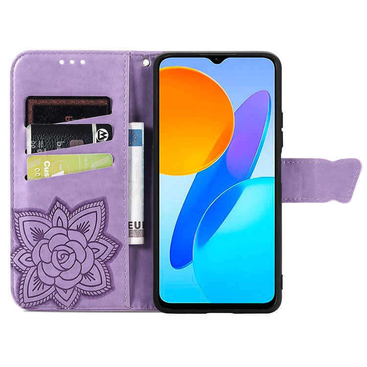 For Honor X8 5G PU Leather Protective Phone Case Imprinted Butterfly Pattern Shockproof Flip Phone Cover with Stand Wallet - Light Purple