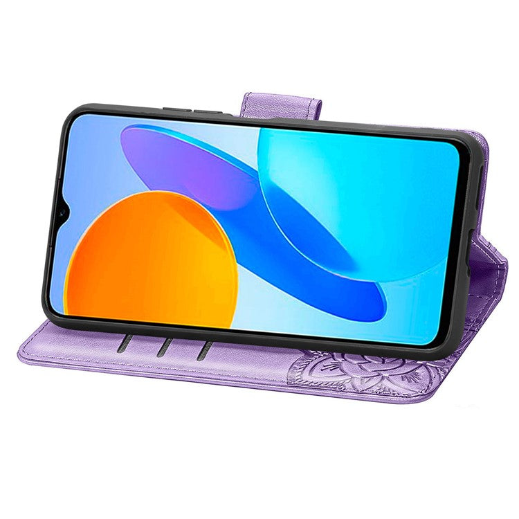 For Honor X8 5G PU Leather Protective Phone Case Imprinted Butterfly Pattern Shockproof Flip Phone Cover with Stand Wallet - Light Purple
