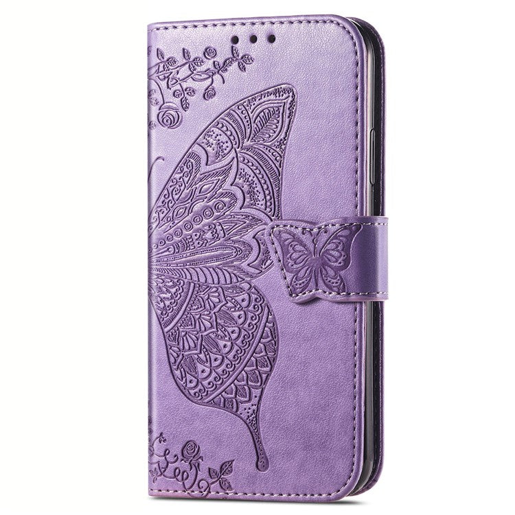 For Honor X8 5G PU Leather Protective Phone Case Imprinted Butterfly Pattern Shockproof Flip Phone Cover with Stand Wallet - Light Purple