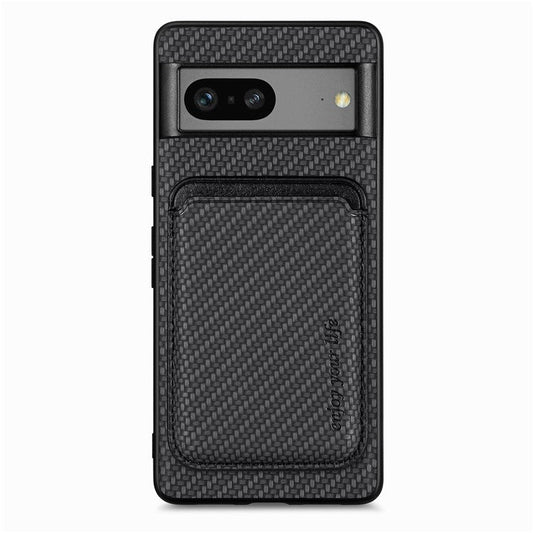 For Google Pixel 7a 5G Carbon Fiber Texture Drop-proof Case Detachable Magnetic Card Holder PC + TPU + PU Leather Protective Cover - Black