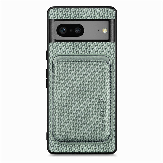 For Google Pixel 7a 5G Carbon Fiber Texture Drop-proof Case Detachable Magnetic Card Holder PC + TPU + PU Leather Protective Cover - Green