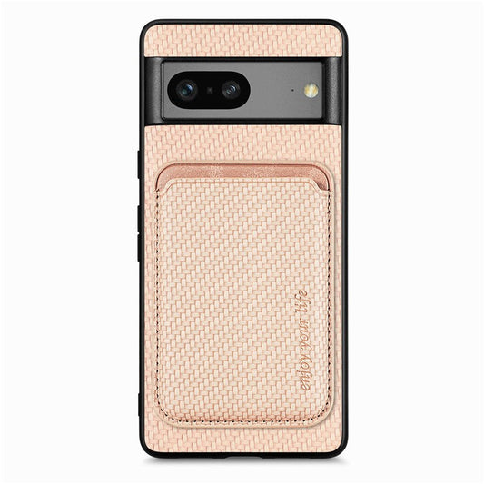 For Google Pixel 7a 5G Carbon Fiber Texture Drop-proof Case Detachable Magnetic Card Holder PC + TPU + PU Leather Protective Cover - Khaki
