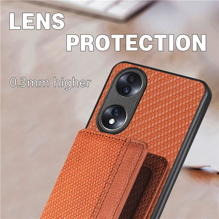 Protective Phone Case For Honor 70 5G, Carbon Fiber Texture Magnetic Phone Cover with Wallet Kickstand - Black