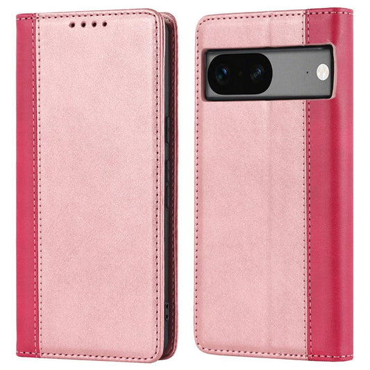 PU Leather Phone Case For Google Pixel 7a, Bi-color Splicing Calf Texture Shockproof Magnetic Phone Cover with Stand Wallet - Rose Gold  /  Rose