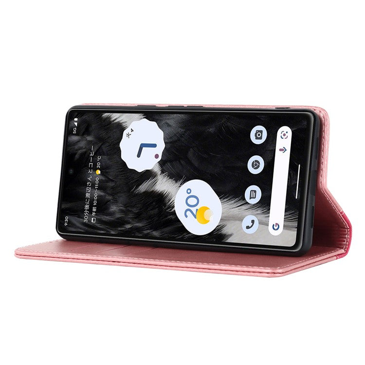 PU Leather Phone Case For Google Pixel 7a, Bi-color Splicing Calf Texture Shockproof Magnetic Phone Cover with Stand Wallet - Rose Gold  /  Rose