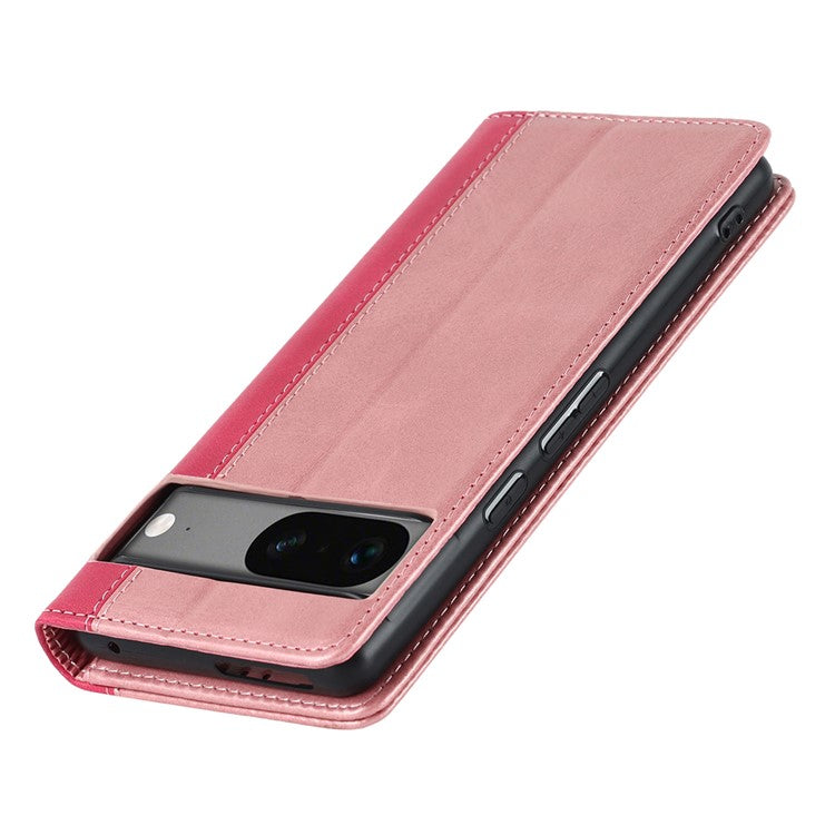 PU Leather Phone Case For Google Pixel 7a, Bi-color Splicing Calf Texture Shockproof Magnetic Phone Cover with Stand Wallet - Rose Gold  /  Rose