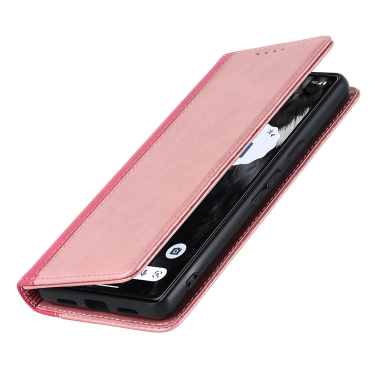 PU Leather Phone Case For Google Pixel 7a, Bi-color Splicing Calf Texture Shockproof Magnetic Phone Cover with Stand Wallet - Rose Gold  /  Rose