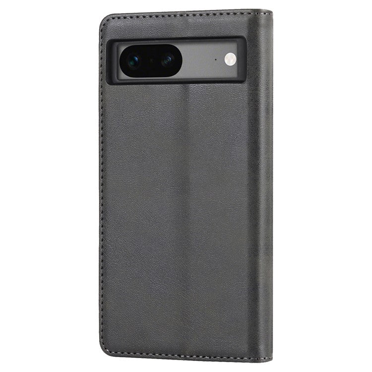For Google Pixel 7a Anti-drop Phone Cover Calf Texture PU Leather Protective Phone Case with Stand Wallet - Black