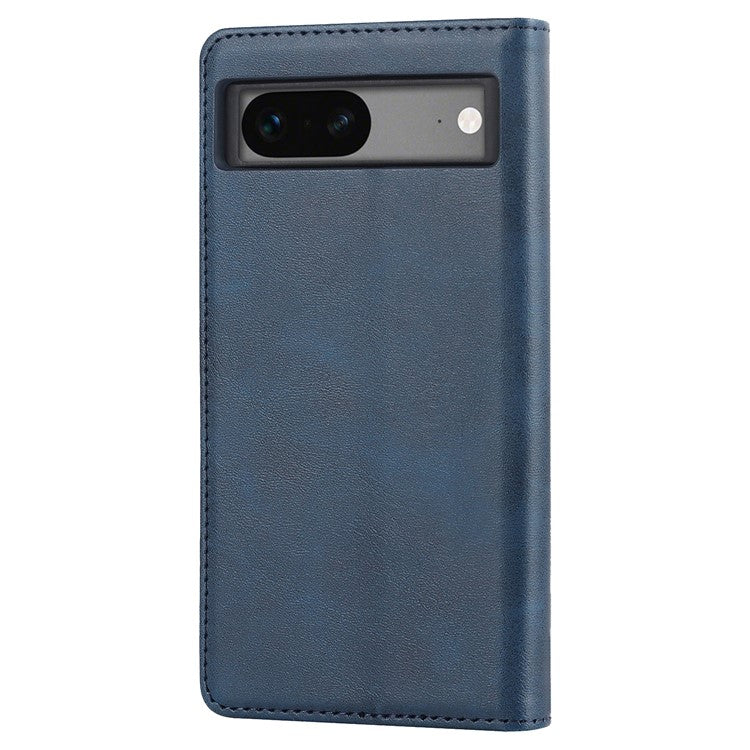 For Google Pixel 7a Anti-drop Phone Cover Calf Texture PU Leather Protective Phone Case with Stand Wallet - Dark Blue