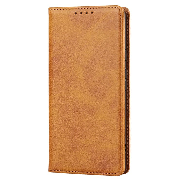 For Google Pixel 7a Anti-drop Phone Cover Calf Texture PU Leather Protective Phone Case with Stand Wallet - Light Brown