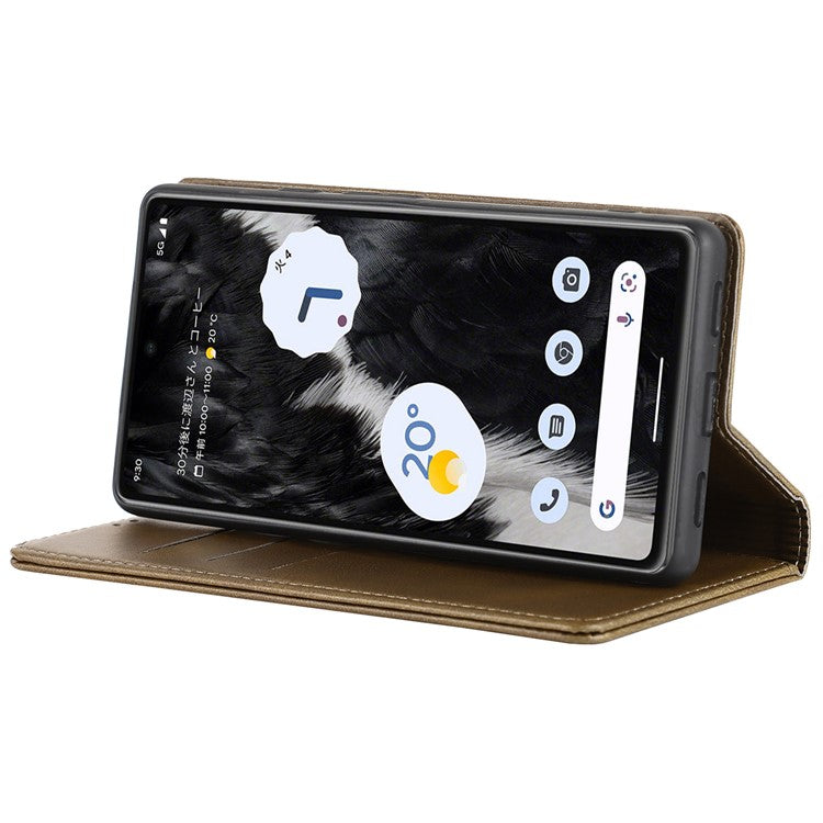 For Google Pixel 7a Anti-drop Phone Cover Calf Texture PU Leather Protective Phone Case with Stand Wallet - Dark Green