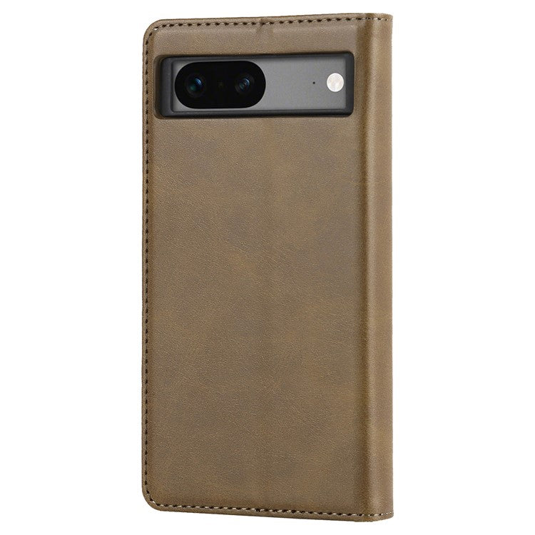 For Google Pixel 7a Anti-drop Phone Cover Calf Texture PU Leather Protective Phone Case with Stand Wallet - Dark Green