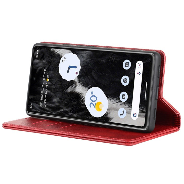 For Google Pixel 7a Anti-drop Phone Cover Calf Texture PU Leather Protective Phone Case with Stand Wallet - Red