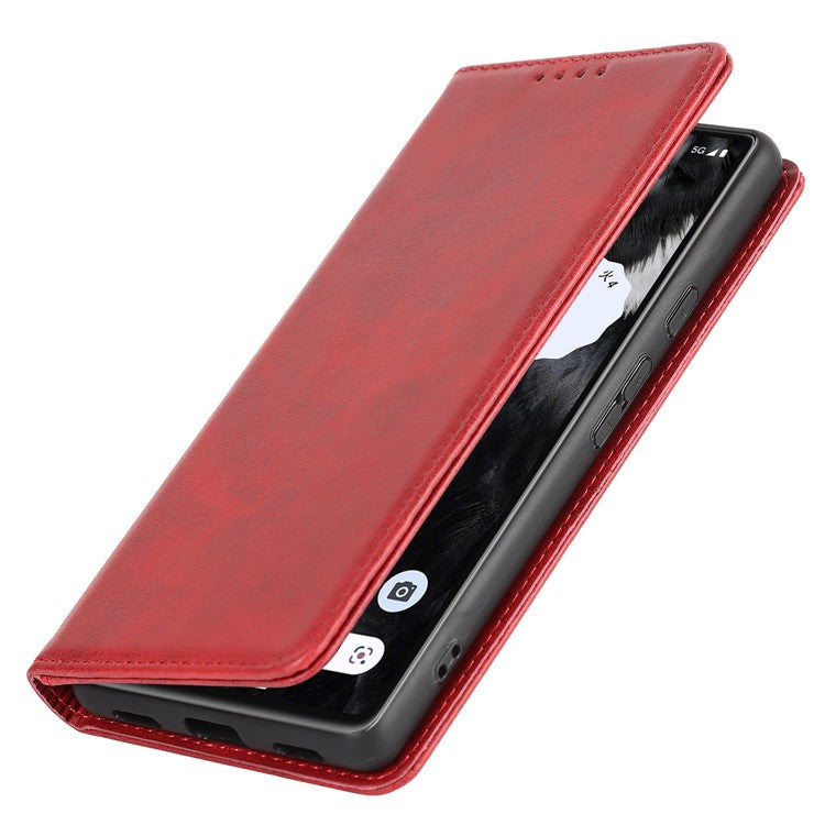 For Google Pixel 7a Anti-drop Phone Cover Calf Texture PU Leather Protective Phone Case with Stand Wallet - Red