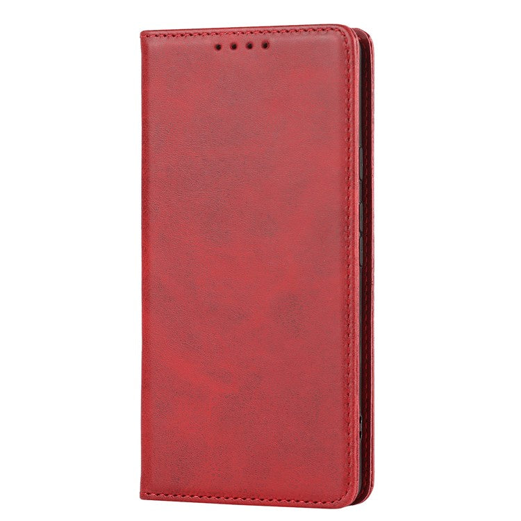 For Google Pixel 7a Anti-drop Phone Cover Calf Texture PU Leather Protective Phone Case with Stand Wallet - Red