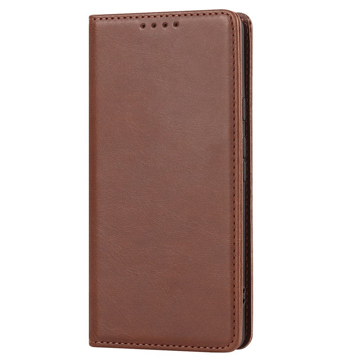For Google Pixel 7a Anti-drop Phone Cover Calf Texture PU Leather Protective Phone Case with Stand Wallet - Dark Brown