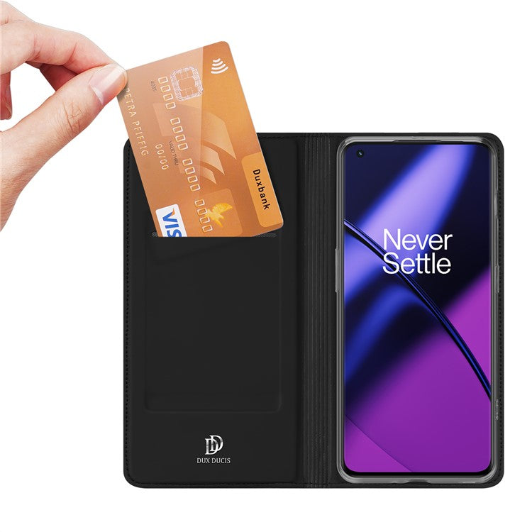 DUX DUCIS Skin Pro Series Shockproof Phone Case for OnePlus 11 5G, PU Leather Cell Phone Cover with Card Holder Stand - Black