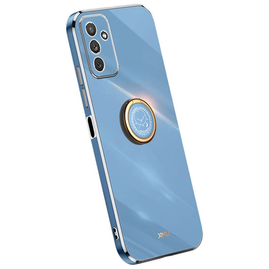 XINLI For Samsung Galaxy M23 5G / F23 5G Precise Lens Cutout Shockproof Phone Case with Ring Kickstand Electroplating Golden Edge Soft TPU Cover - Blue