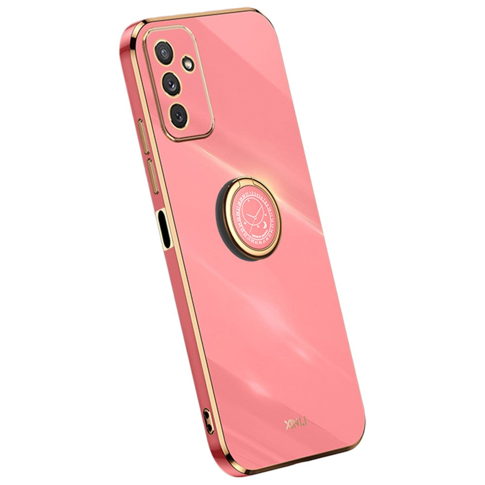 XINLI For Samsung Galaxy M23 5G / F23 5G Precise Lens Cutout Shockproof Phone Case with Ring Kickstand Electroplating Golden Edge Soft TPU Cover - Red