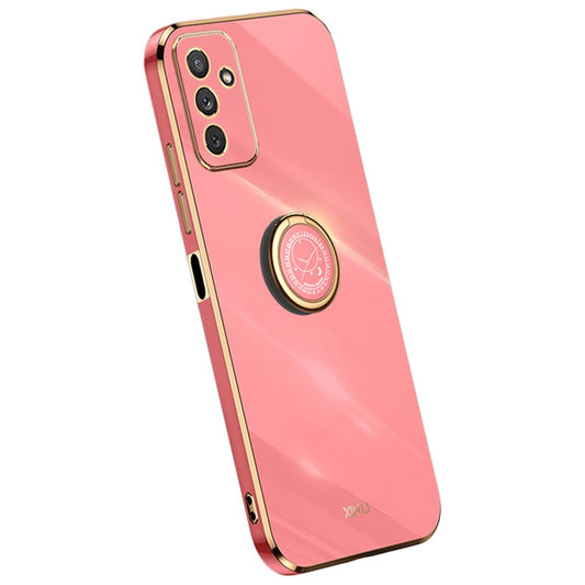 XINLI For Samsung Galaxy M23 5G / F23 5G Precise Lens Cutout Shockproof Phone Case with Ring Kickstand Electroplating Golden Edge Soft TPU Cover - Red