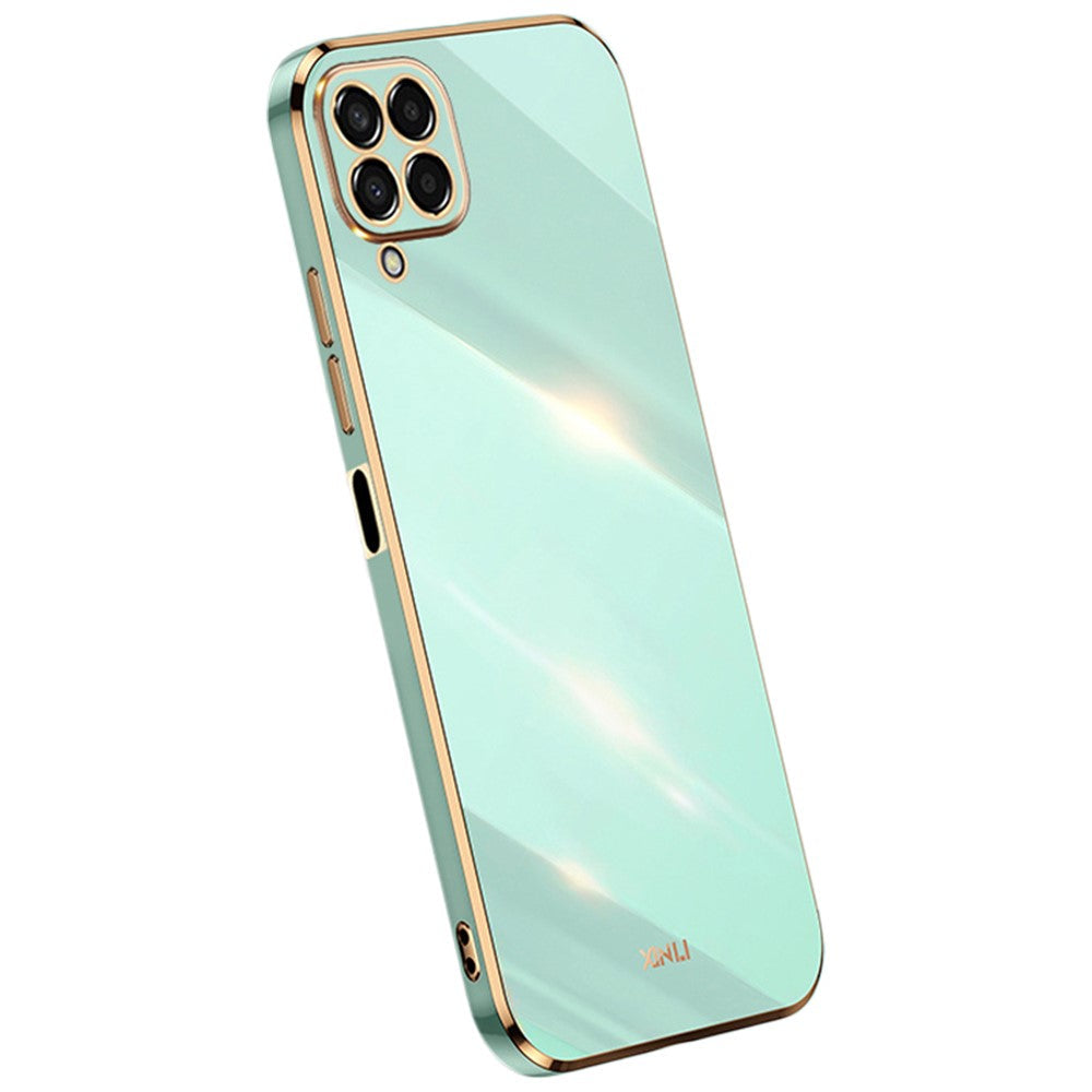 XINLI Phone Case for Samsung Galaxy M33 5G (Global Version), Electroplating Golden Edge Back Protector TPU Cover - Cyan