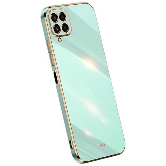 XINLI Phone Case for Samsung Galaxy M33 5G (Global Version), Electroplating Golden Edge Back Protector TPU Cover - Cyan