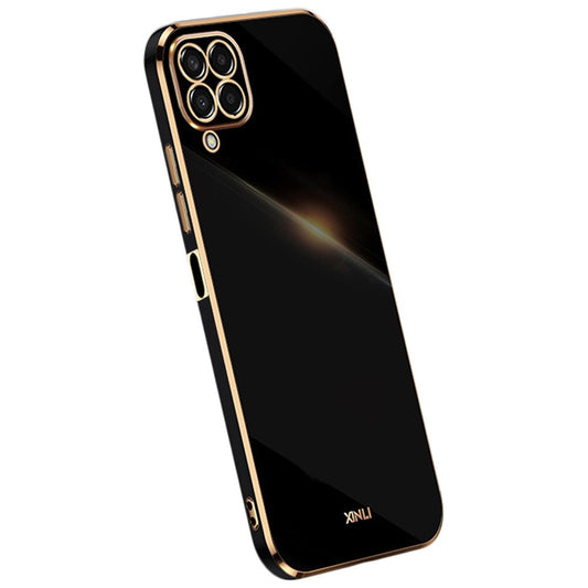 XINLI Phone Case for Samsung Galaxy M33 5G (Global Version), Electroplating Golden Edge Back Protector TPU Cover - Black