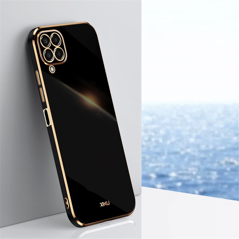 XINLI Phone Case for Samsung Galaxy M33 5G (Global Version), Electroplating Golden Edge Back Protector TPU Cover - Black