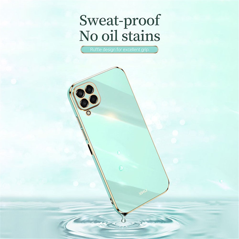 XINLI Phone Case for Samsung Galaxy M33 5G (Global Version), Electroplating Golden Edge Back Protector TPU Cover - Black