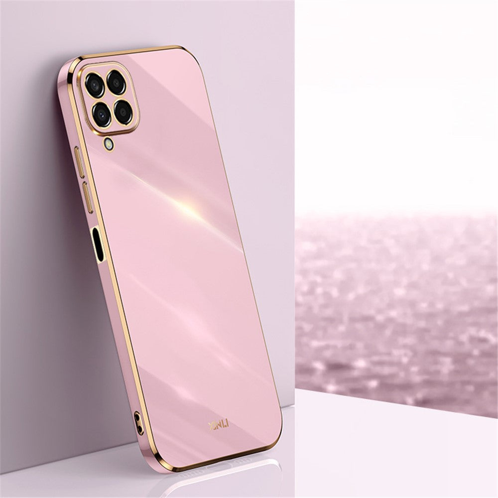XINLI Phone Case for Samsung Galaxy M33 5G (Global Version), Electroplating Golden Edge Back Protector TPU Cover - Purple