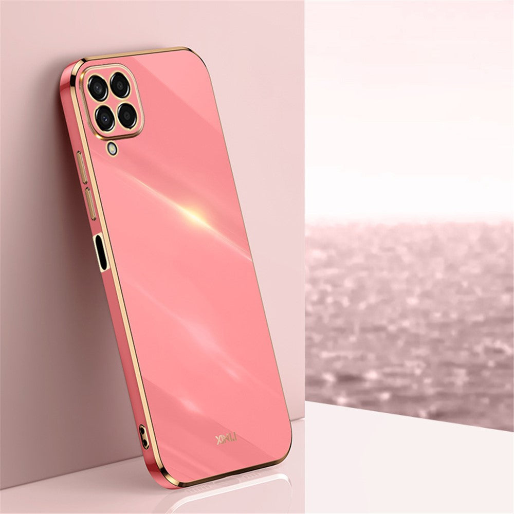 XINLI Phone Case for Samsung Galaxy M33 5G (Global Version), Electroplating Golden Edge Back Protector TPU Cover - Red