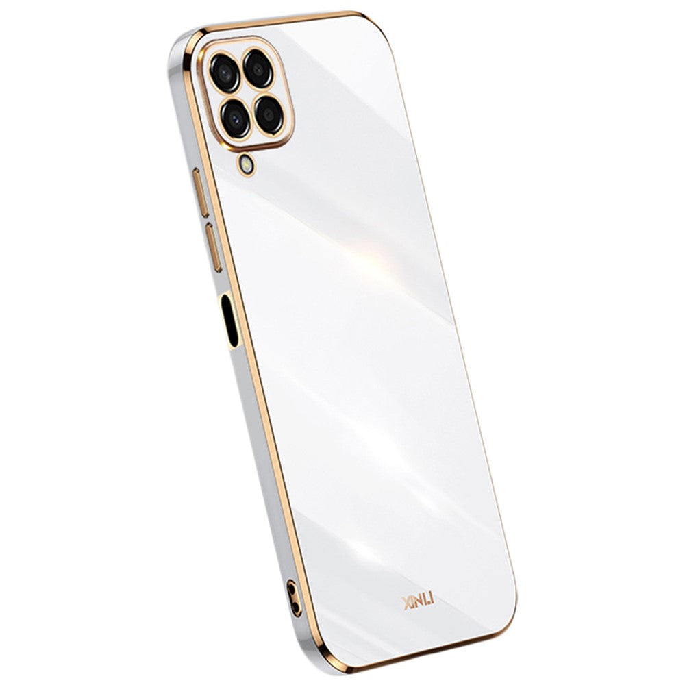 XINLI Phone Case for Samsung Galaxy M33 5G (Global Version), Electroplating Golden Edge Back Protector TPU Cover - White