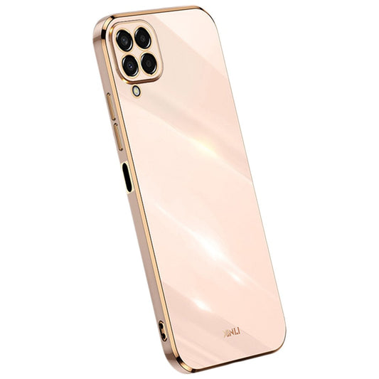 XINLI Phone Case for Samsung Galaxy M33 5G (Global Version), Electroplating Golden Edge Back Protector TPU Cover - Pink
