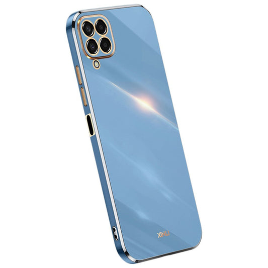 XINLI Phone Case for Samsung Galaxy M53 5G, Electroplating Golden Edge Shockproof TPU Protective Cover - Blue