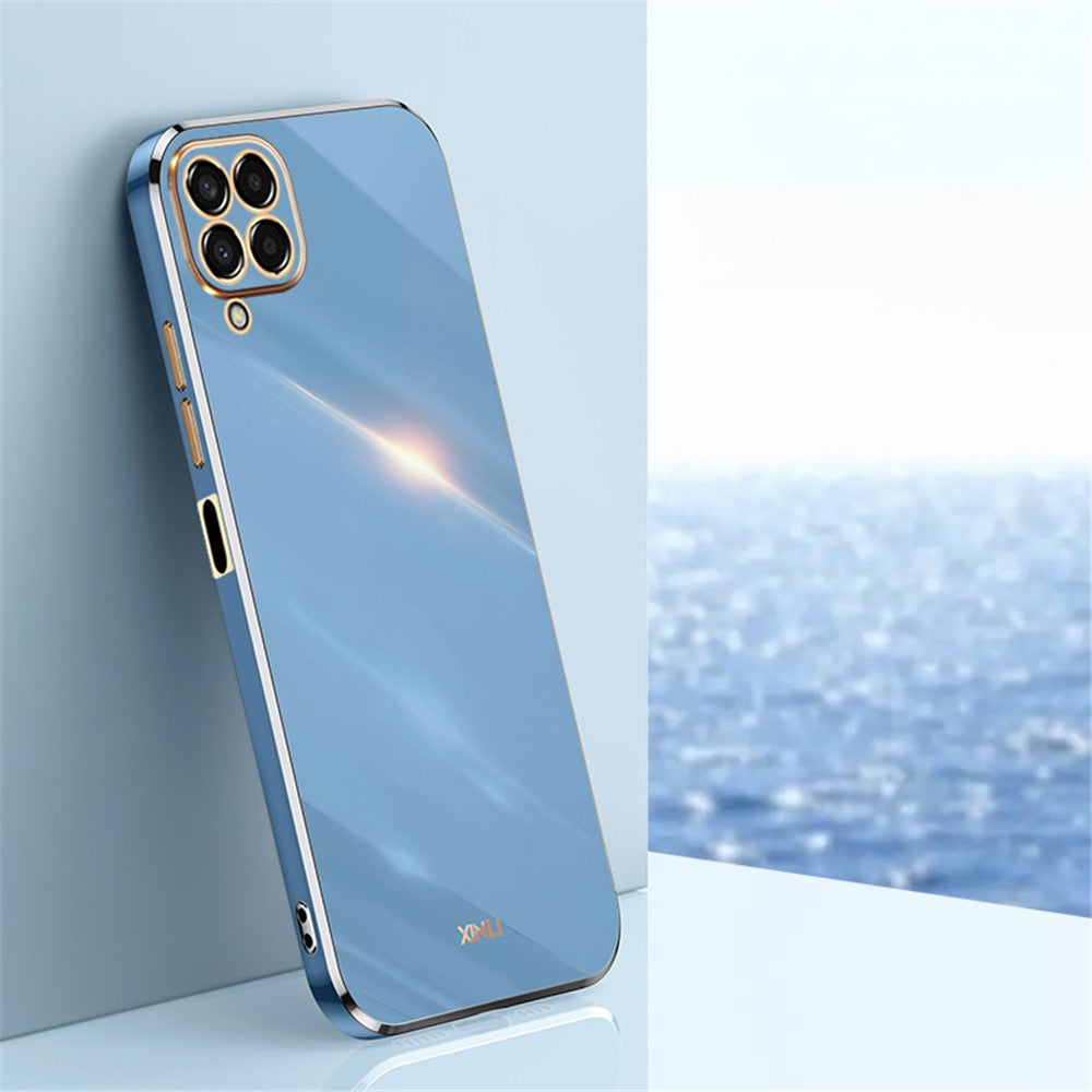 XINLI Phone Case for Samsung Galaxy M53 5G, Electroplating Golden Edge Shockproof TPU Protective Cover - Blue