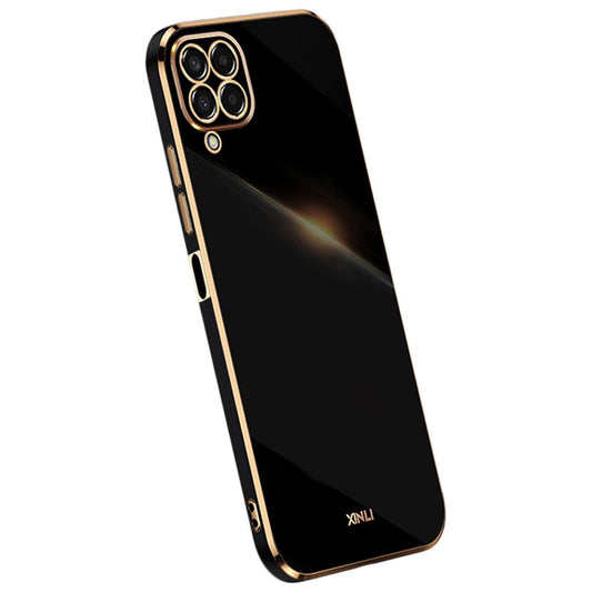 XINLI Phone Case for Samsung Galaxy M53 5G, Electroplating Golden Edge Shockproof TPU Protective Cover - Black