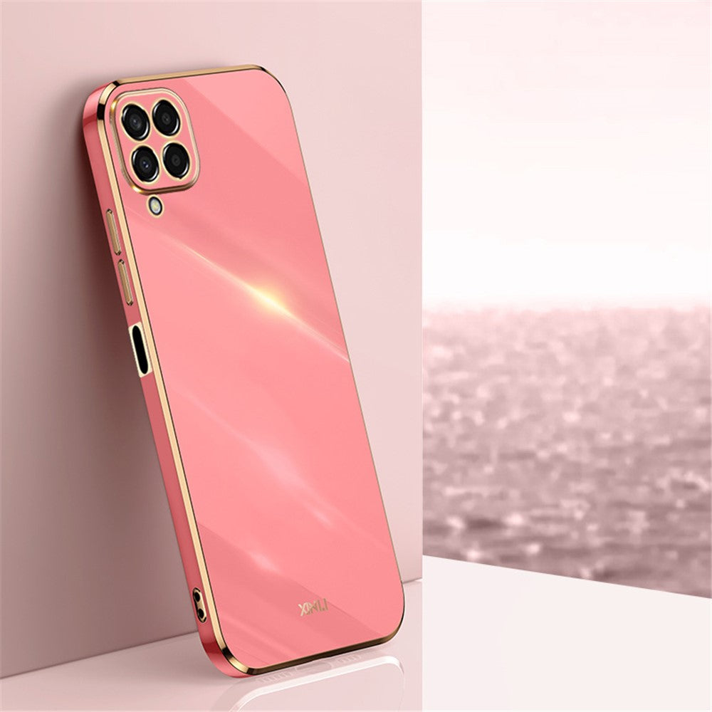 XINLI Phone Case for Samsung Galaxy M53 5G, Electroplating Golden Edge Shockproof TPU Protective Cover - Red