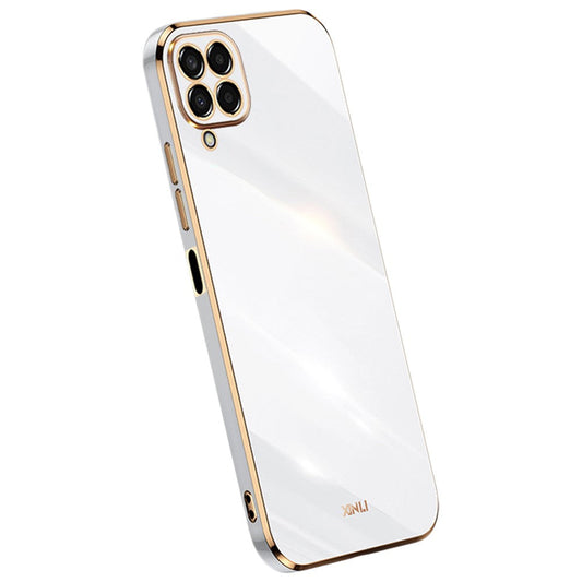 XINLI Phone Case for Samsung Galaxy M53 5G, Electroplating Golden Edge Shockproof TPU Protective Cover - White