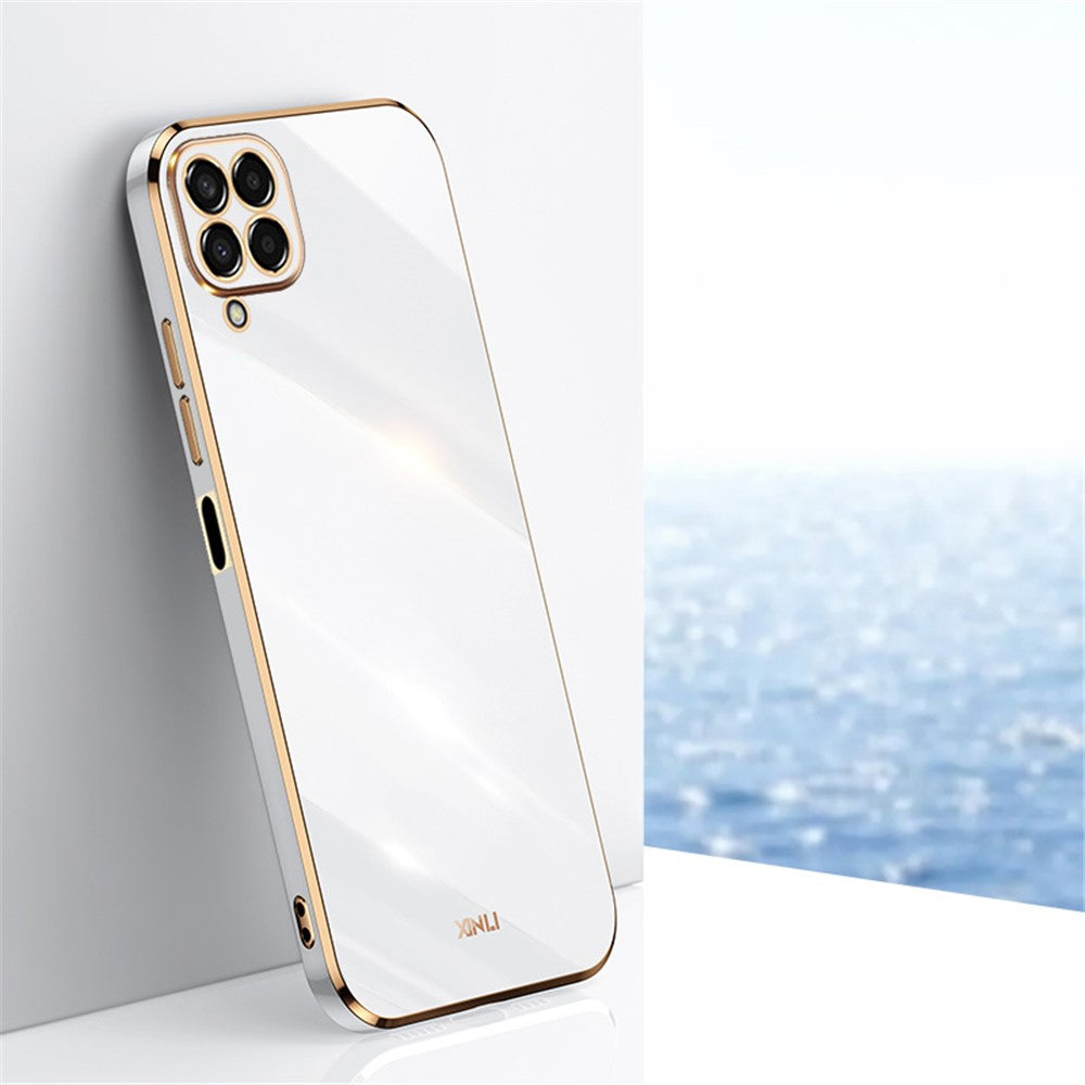 XINLI Phone Case for Samsung Galaxy M53 5G, Electroplating Golden Edge Shockproof TPU Protective Cover - White