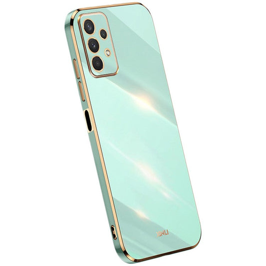 XINLI Phone Case for Samsung Galaxy A32 5G / M32 5G, Electroplating Golden Edge Back Shell TPU Protective Cover - Cyan