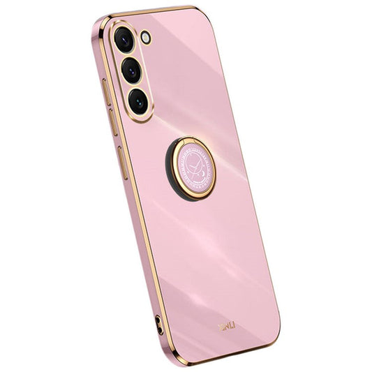 XINLI For Samsung Galaxy S22 5G Shockproof Non-slip Phone Case Electroplating Slim Phone Cover Kickstand - Purple
