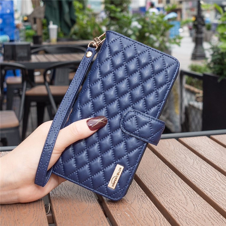 BINFEN COLOR BF Style-15 for vivo Y02 4G PU Leather Case Wallet Stand Zipper Pocket Phone Cover with Strap - Blue