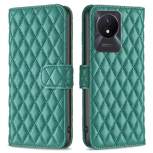 BINFEN COLOR BF Style-14 For vivo Y02 4G Imprinted PU Leather Wallet Phone Case Flip Folio Stand Cover - Green