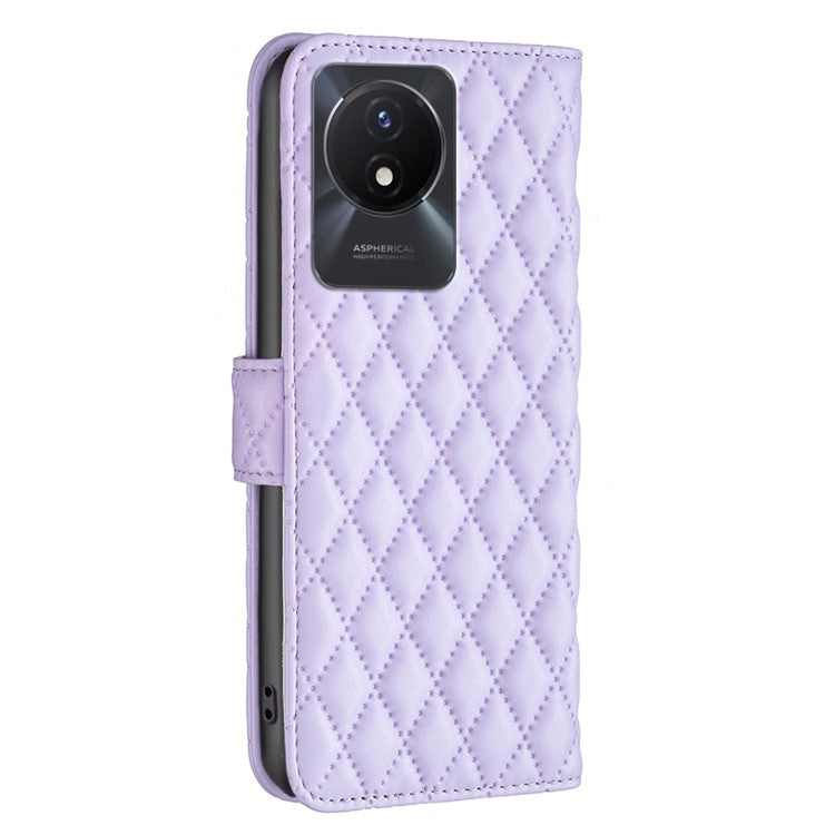 BINFEN COLOR BF Style-14 For vivo Y02 4G Imprinted PU Leather Wallet Phone Case Flip Folio Stand Cover - Purple