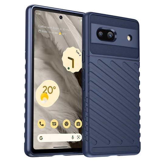 Drop-proof TPU Phone Case For Google Pixel 7a, Thunder Series Thickened Twill Texture Anti-Slip Phone Cover - Blue