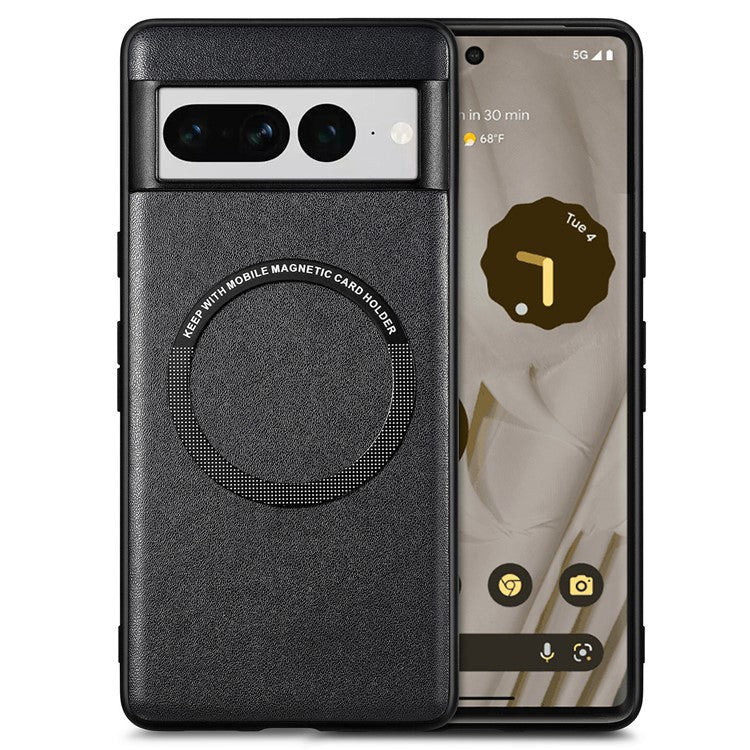 Leather Coated PC+TPU Case Compatible with MagSafe for Google Pixel 7 Pro 5G Phone Cover - Black