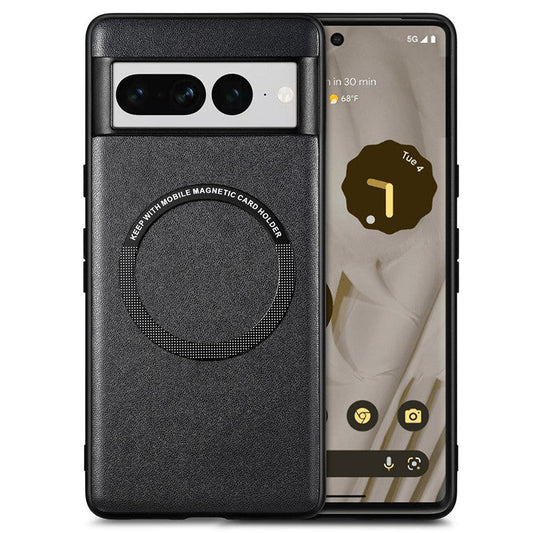 Leather Coated PC+TPU Case Compatible with MagSafe for Google Pixel 7 Pro 5G Phone Cover - Black