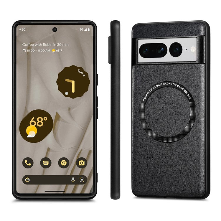 Leather Coated PC+TPU Case Compatible with MagSafe for Google Pixel 7 Pro 5G Phone Cover - Black