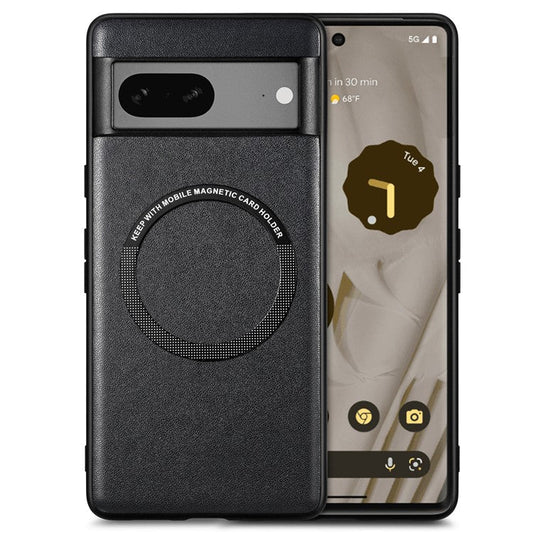 Cell Phone Case Compatible with MagSafe for Google Pixel 7a , PU Leather Coated PC+TPU Cover - Black